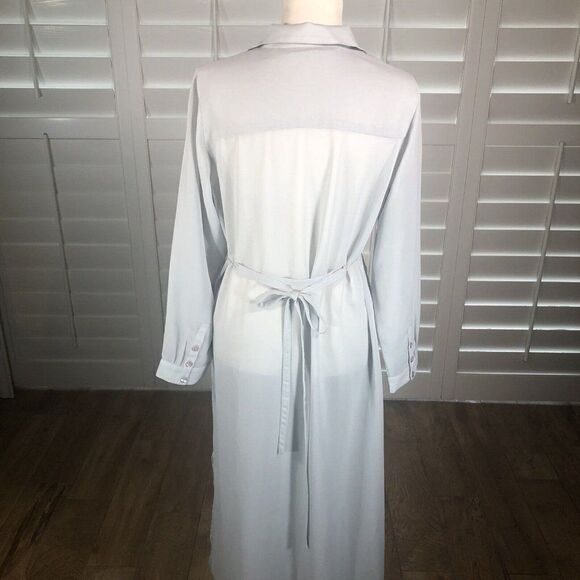 Soft Surroundings Pale Gray Sheer Chiffon Button Up Duster Dress PS Collared Tie - Picture 3 of 12